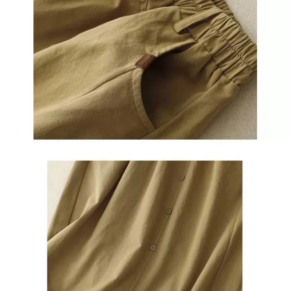 IDEALSANXUN Long Midi Skirt for Women Spring Summer 2024 High Waisted A Line Flowy Casual Slit Skirt with PocketsKhaki