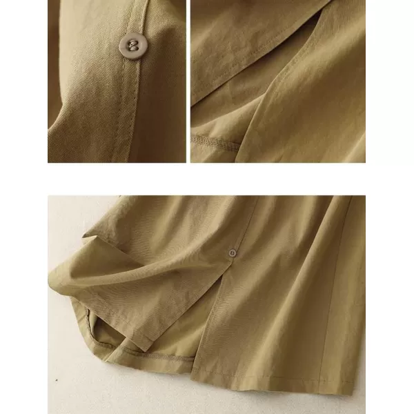IDEALSANXUN Long Midi Skirt for Women Spring Summer 2024 High Waisted A Line Flowy Casual Slit Skirt with PocketsKhaki
