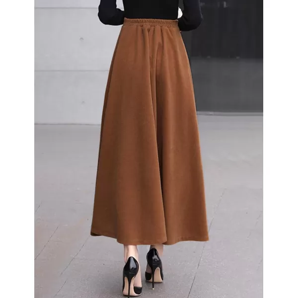 IDEALSANXUN Long Wool Skirts for Women 2023 Fall Winter Warm Elastic High Waisted Flared Pleated Maxi SkirtCamel