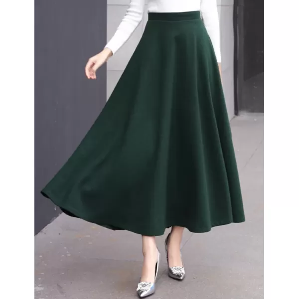 IDEALSANXUN Long Wool Skirts for Women 2023 Fall Winter Warm Elastic High Waisted Flared Pleated Maxi SkirtGreen