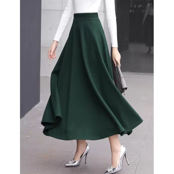 IDEALSANXUN Long Wool Skirts for Women 2023 Fall Winter Warm Elastic High Waisted Flared Pleated Maxi SkirtGreen