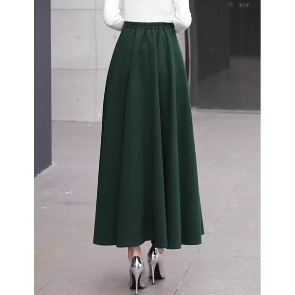 IDEALSANXUN Long Wool Skirts for Women 2023 Fall Winter Warm Elastic High Waisted Flared Pleated Maxi SkirtGreen