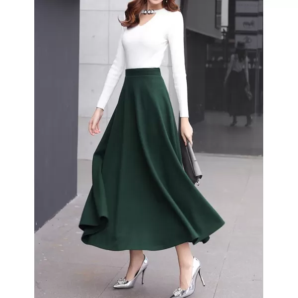 IDEALSANXUN Long Wool Skirts for Women 2023 Fall Winter Warm Elastic High Waisted Flared Pleated Maxi SkirtGreen