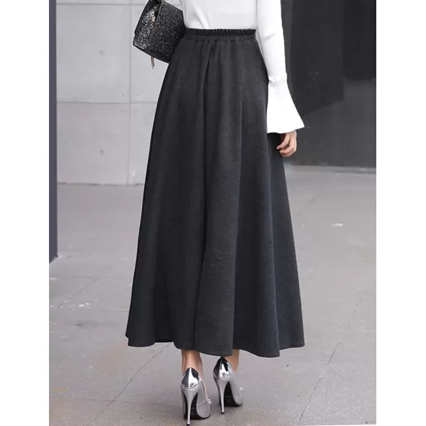 IDEALSANXUN Long Wool Skirts for Women 2023 Fall Winter Warm Elastic High Waisted Flared Pleated Maxi SkirtGrey