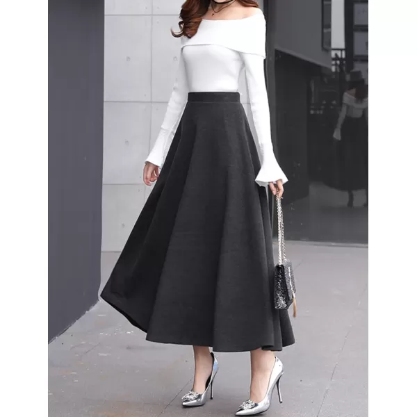 IDEALSANXUN Long Wool Skirts for Women 2023 Fall Winter Warm Elastic High Waisted Flared Pleated Maxi SkirtGrey