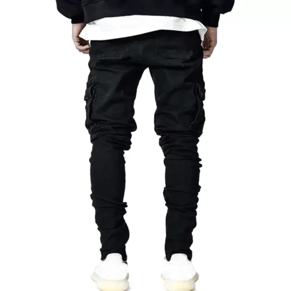 IDEALSANXUN Mens Cargo Jeans Slim Fit Skinny Ripped Jeans Denim PantsBlack