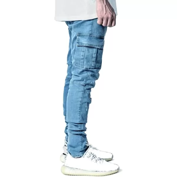 IDEALSANXUN Mens Cargo Jeans Slim Fit Skinny Ripped Jeans Denim PantsDark Blue