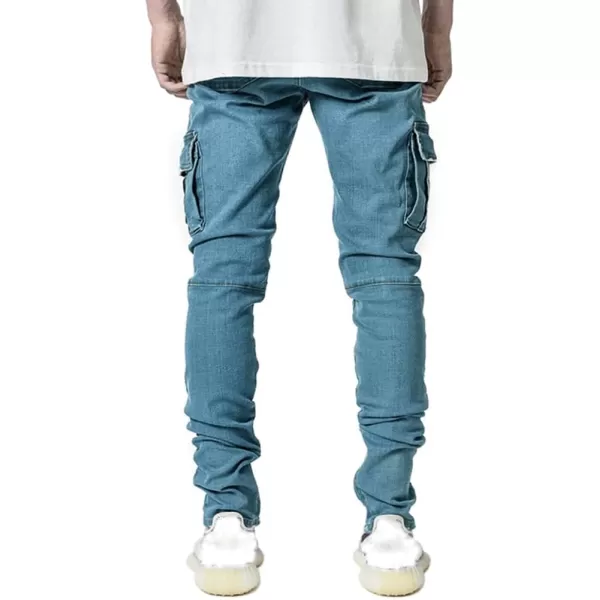 IDEALSANXUN Mens Cargo Jeans Slim Fit Skinny Ripped Jeans Denim PantsDark Blue