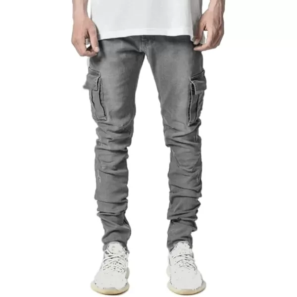 IDEALSANXUN Mens Cargo Jeans Slim Fit Skinny Ripped Jeans Denim PantsGrey