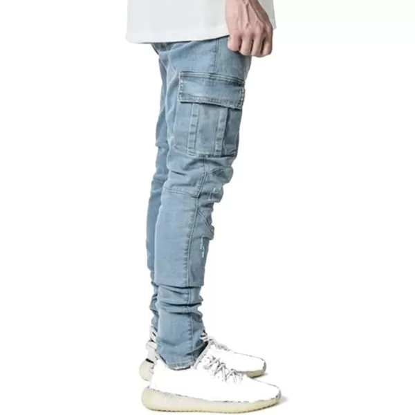 IDEALSANXUN Mens Cargo Jeans Slim Fit Skinny Ripped Jeans Denim PantsLight Blue