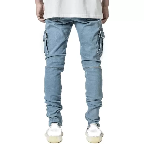 IDEALSANXUN Mens Cargo Jeans Slim Fit Skinny Ripped Jeans Denim PantsLight Blue