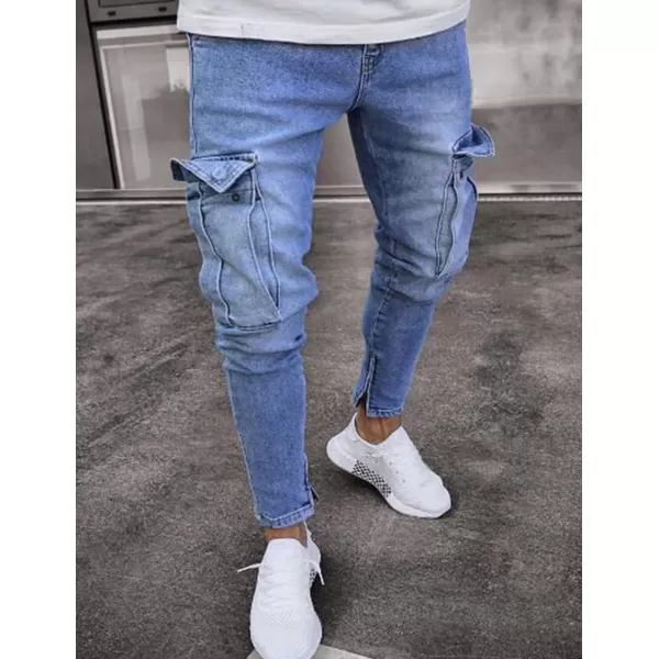 IDEALSANXUN Mens Cargo Ripped Skinny Fit Stretch Distressed Jeans Denim PantsLight Blue