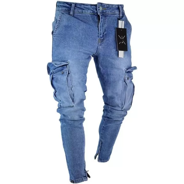IDEALSANXUN Mens Cargo Ripped Skinny Fit Stretch Distressed Jeans Denim PantsLight Blue