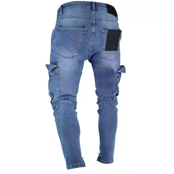 IDEALSANXUN Mens Cargo Ripped Skinny Fit Stretch Distressed Jeans Denim PantsLight Blue