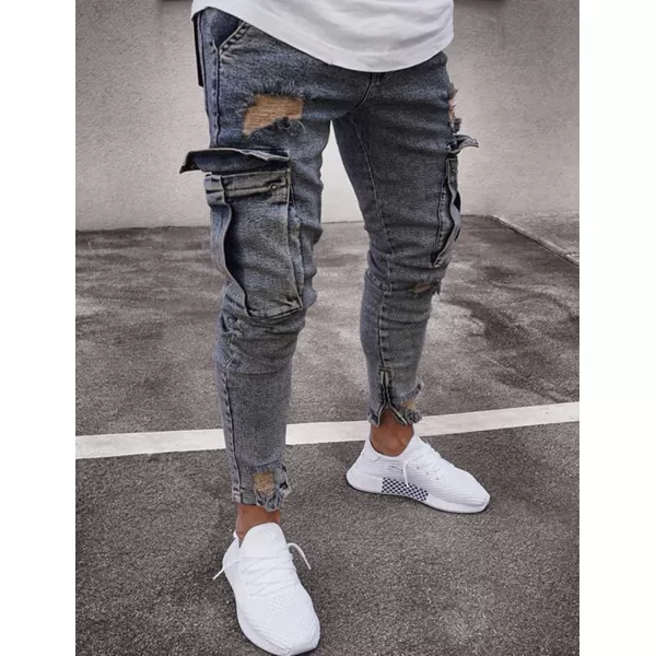 IDEALSANXUN Mens Cargo Ripped Skinny Fit Stretch Distressed Jeans Denim PantsRetro Blue