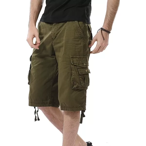 IDEALSANXUN Mens Casual Loose Fit MultiPockets Military Cargo ShortsArmy