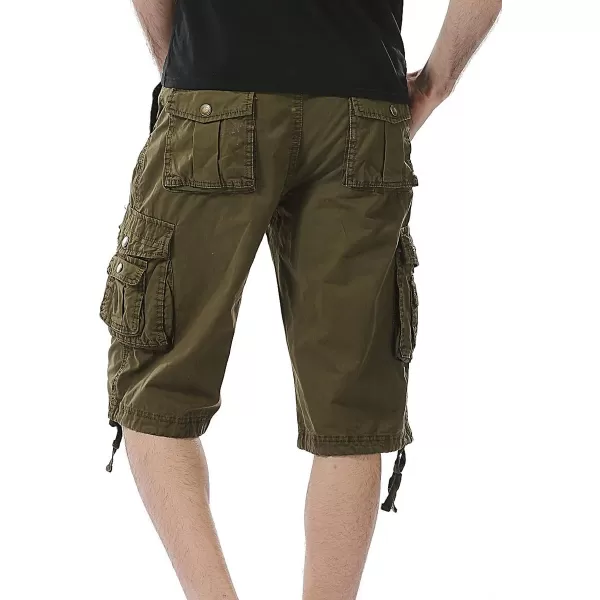 IDEALSANXUN Mens Casual Loose Fit MultiPockets Military Cargo ShortsArmy