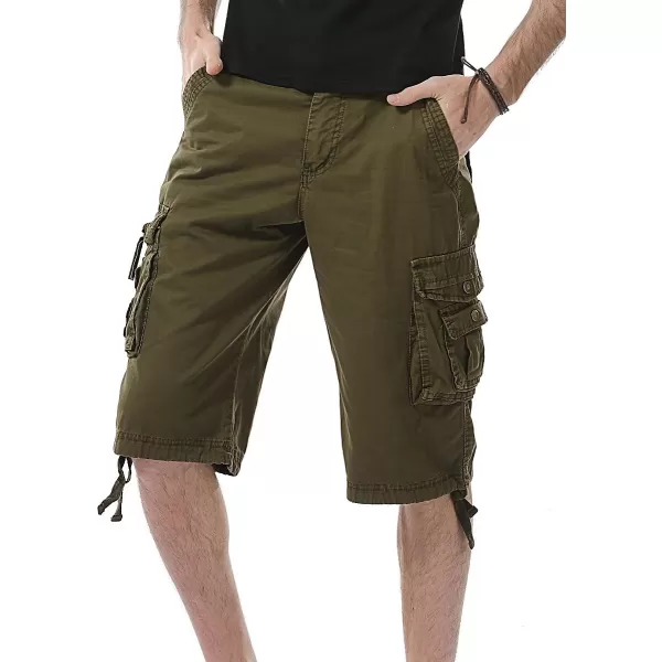 IDEALSANXUN Mens Casual Loose Fit MultiPockets Military Cargo ShortsArmy