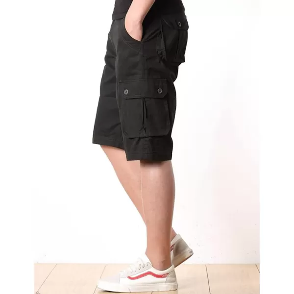 IDEALSANXUN Mens Casual Loose Fit MultiPockets Military Cargo ShortsB Black