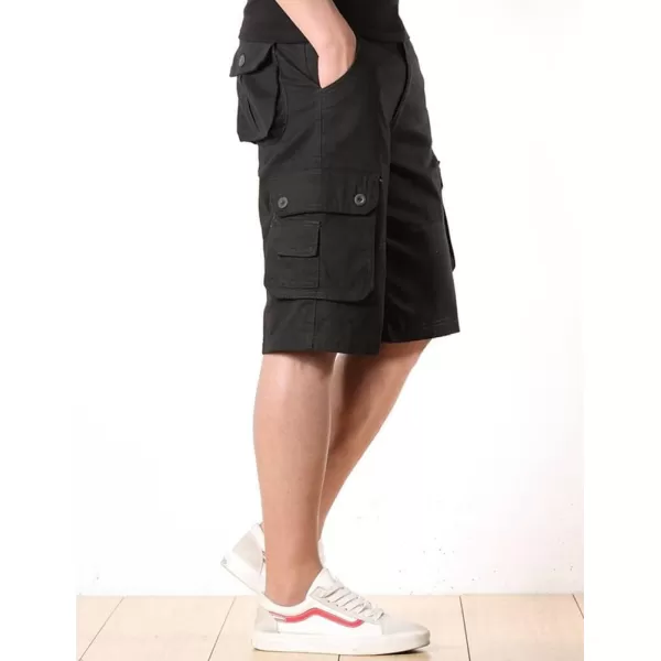 IDEALSANXUN Mens Casual Loose Fit MultiPockets Military Cargo ShortsB Black