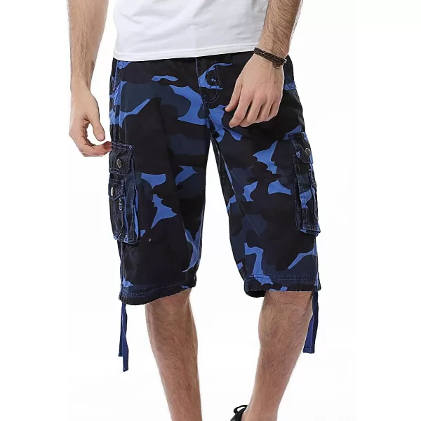 IDEALSANXUN Mens Casual Loose Fit MultiPockets Military Cargo ShortsCamo Blue