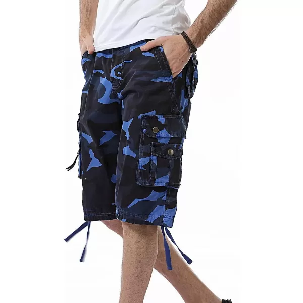 IDEALSANXUN Mens Casual Loose Fit MultiPockets Military Cargo ShortsCamo Blue