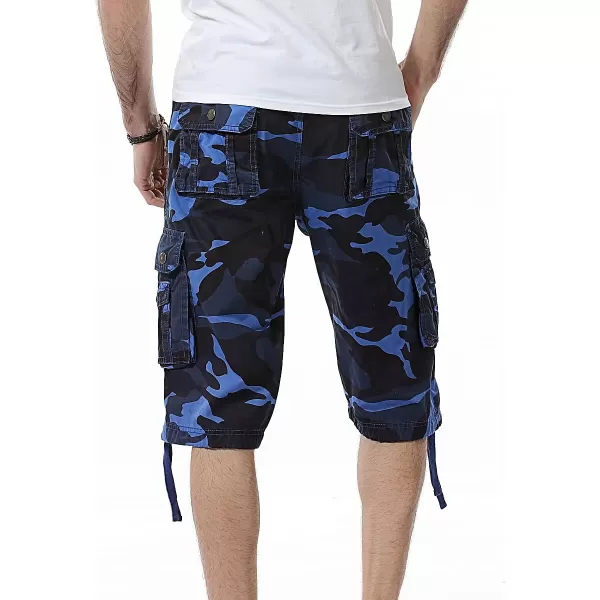 IDEALSANXUN Mens Casual Loose Fit MultiPockets Military Cargo ShortsCamo Blue