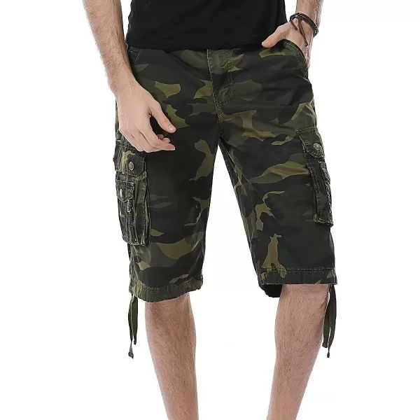 IDEALSANXUN Mens Casual Loose Fit MultiPockets Military Cargo ShortsCamo Dark Army