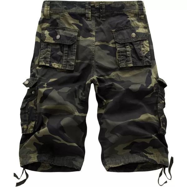 IDEALSANXUN Mens Casual Loose Fit MultiPockets Military Cargo ShortsCamo Dark Army