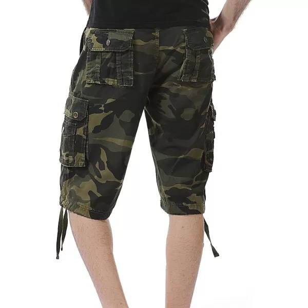 IDEALSANXUN Mens Casual Loose Fit MultiPockets Military Cargo ShortsCamo Dark Army