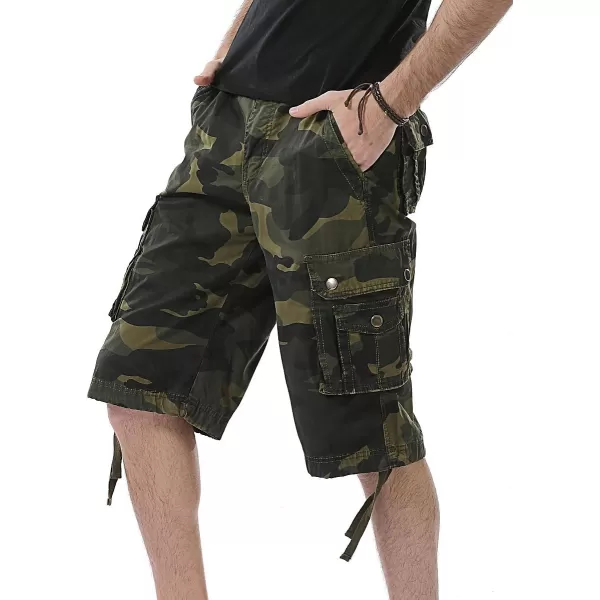 IDEALSANXUN Mens Casual Loose Fit MultiPockets Military Cargo ShortsCamo Dark Army