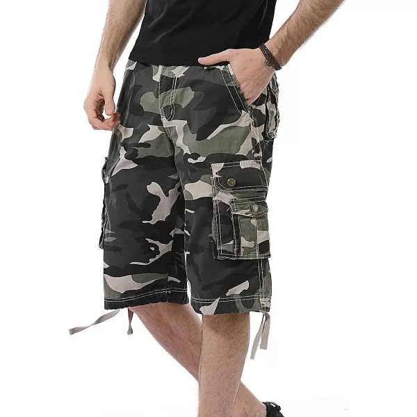 IDEALSANXUN Mens Casual Loose Fit MultiPockets Military Cargo ShortsCamo Light Army