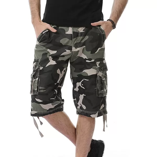 IDEALSANXUN Mens Casual Loose Fit MultiPockets Military Cargo ShortsCamo Light Army