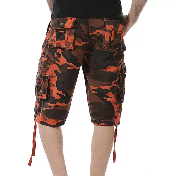 IDEALSANXUN Mens Casual Loose Fit MultiPockets Military Cargo ShortsCamo Orange