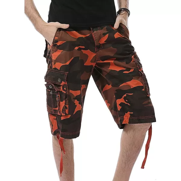 IDEALSANXUN Mens Casual Loose Fit MultiPockets Military Cargo ShortsCamo Orange