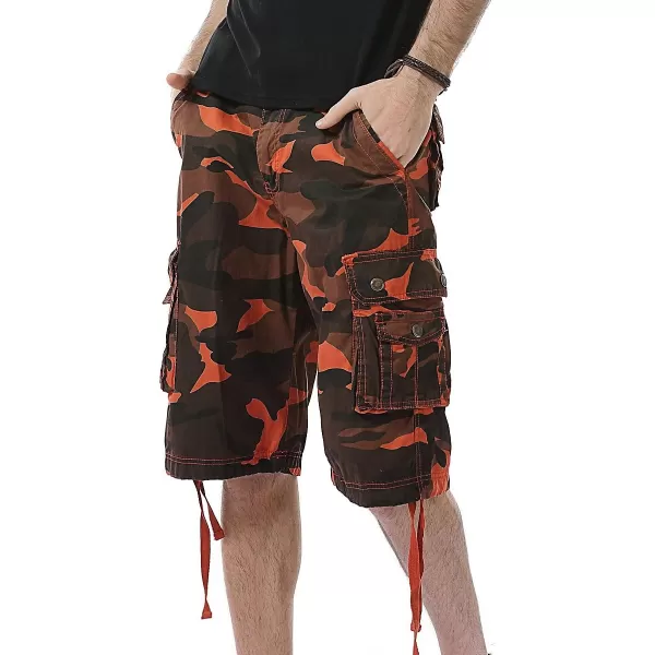 IDEALSANXUN Mens Casual Loose Fit MultiPockets Military Cargo ShortsCamo Orange