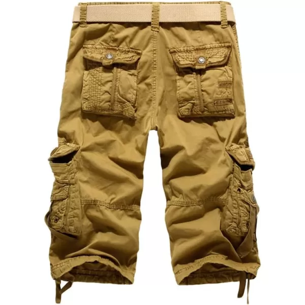 IDEALSANXUN Mens Casual Loose Fit MultiPockets Military Cargo ShortsCapri Khaki
