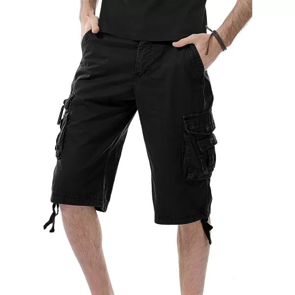 IDEALSANXUN Mens Casual Loose Fit MultiPockets Military Cargo ShortsCarbon Black