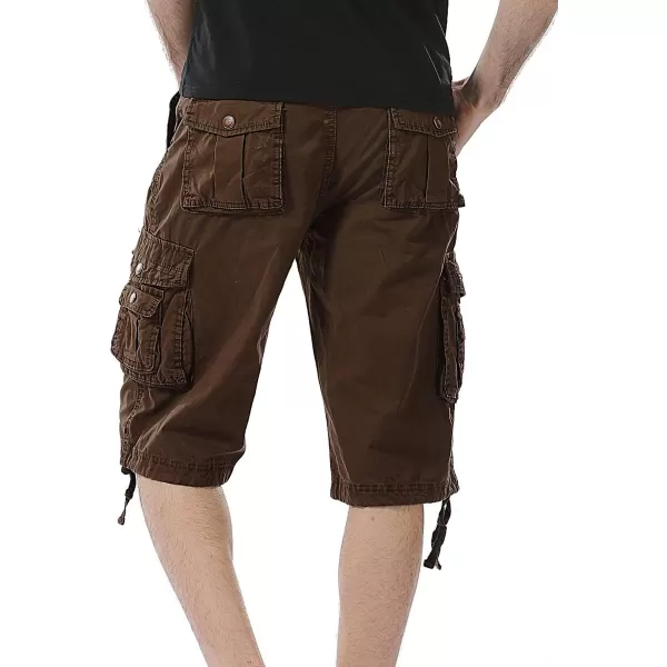 IDEALSANXUN Mens Casual Loose Fit MultiPockets Military Cargo ShortsCoffee