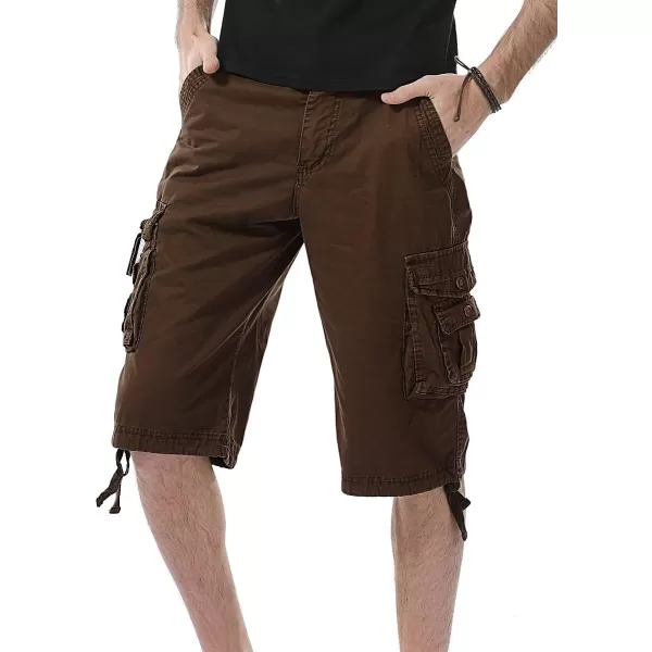 IDEALSANXUN Mens Casual Loose Fit MultiPockets Military Cargo ShortsCoffee