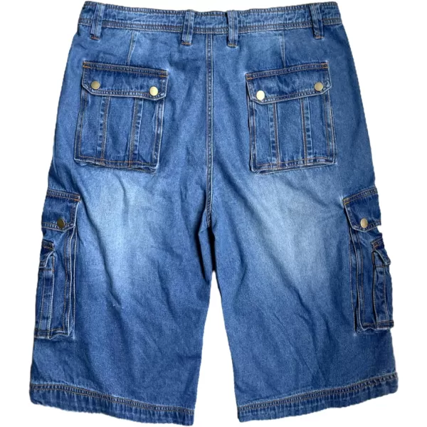 IDEALSANXUN Mens Casual Loose Fit MultiPockets Military Cargo ShortsDenim Blue