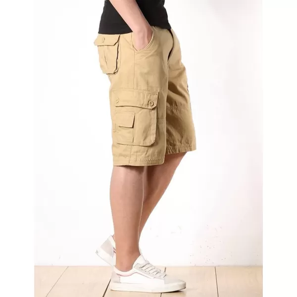 IDEALSANXUN Mens Casual Loose Fit MultiPockets Military Cargo ShortsKhaki