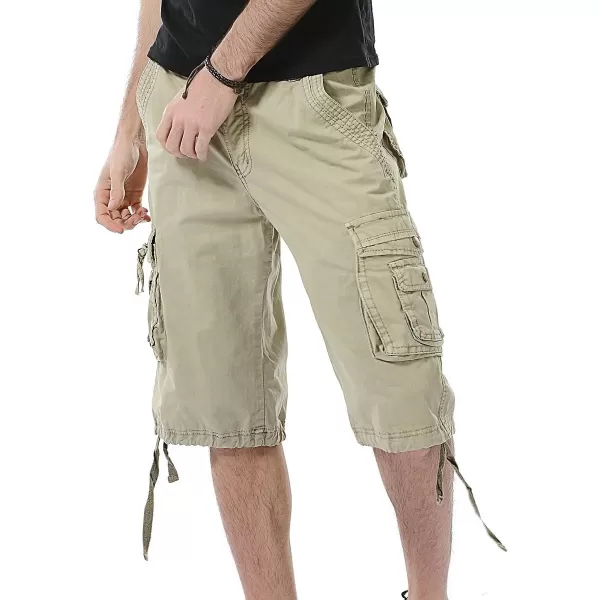 IDEALSANXUN Mens Casual Loose Fit MultiPockets Military Cargo ShortsLight Khaki