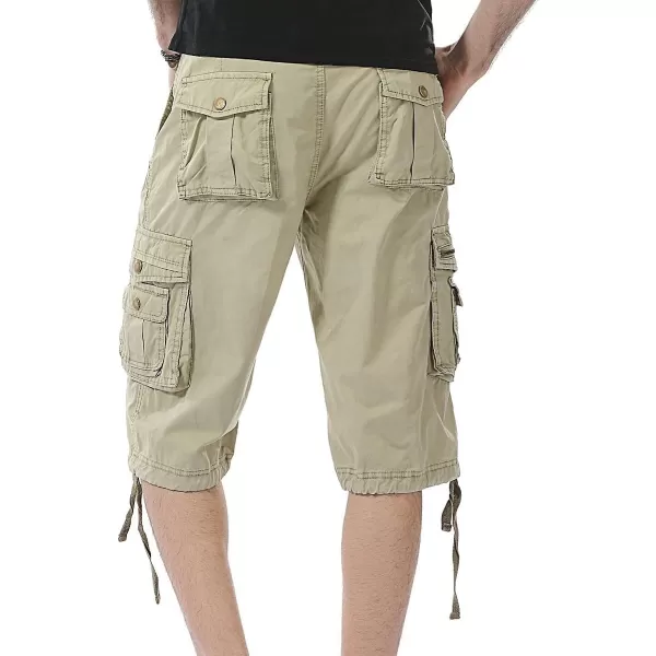 IDEALSANXUN Mens Casual Loose Fit MultiPockets Military Cargo ShortsLight Khaki