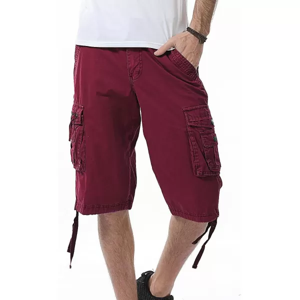 IDEALSANXUN Mens Casual Loose Fit MultiPockets Military Cargo ShortsWine