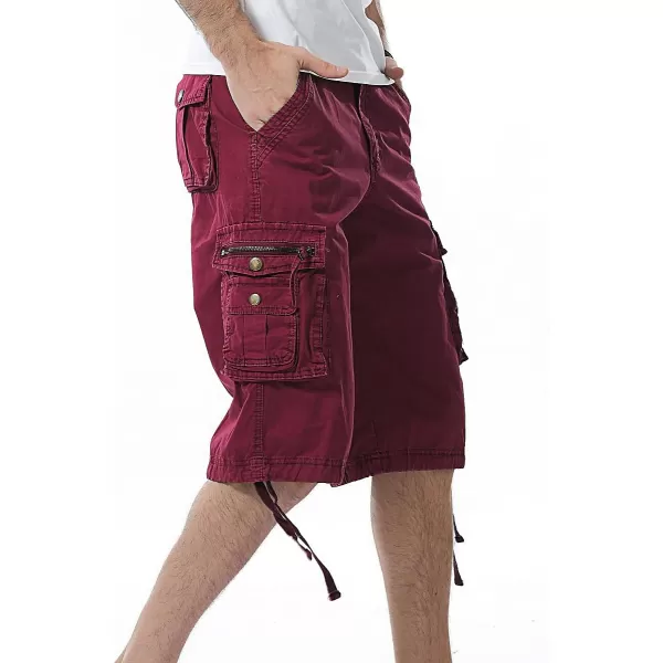IDEALSANXUN Mens Casual Loose Fit MultiPockets Military Cargo ShortsWine