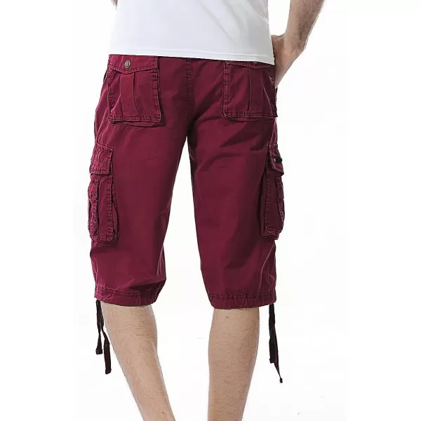 IDEALSANXUN Mens Casual Loose Fit MultiPockets Military Cargo ShortsWine