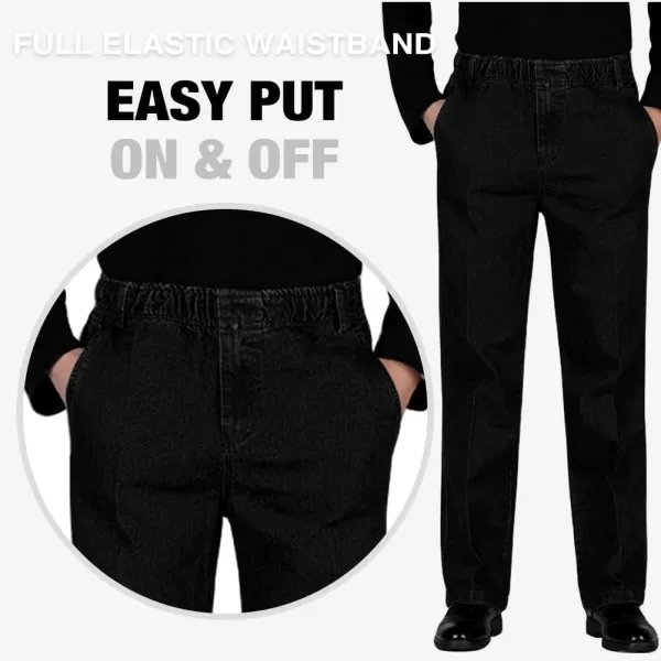 IDEALSANXUN Mens Elastic Waist Loose Fit Denim Pants Casual Solid Jeans TrouserBlackDenim