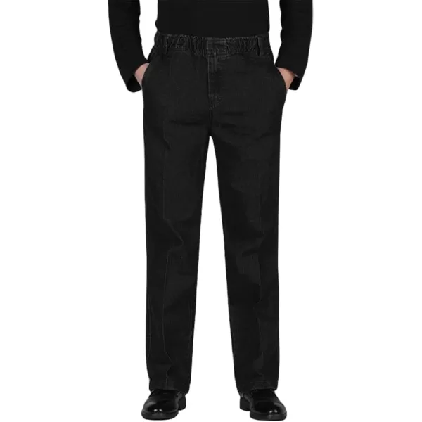 IDEALSANXUN Mens Elastic Waist Loose Fit Denim Pants Casual Solid Jeans TrouserBlackDenim