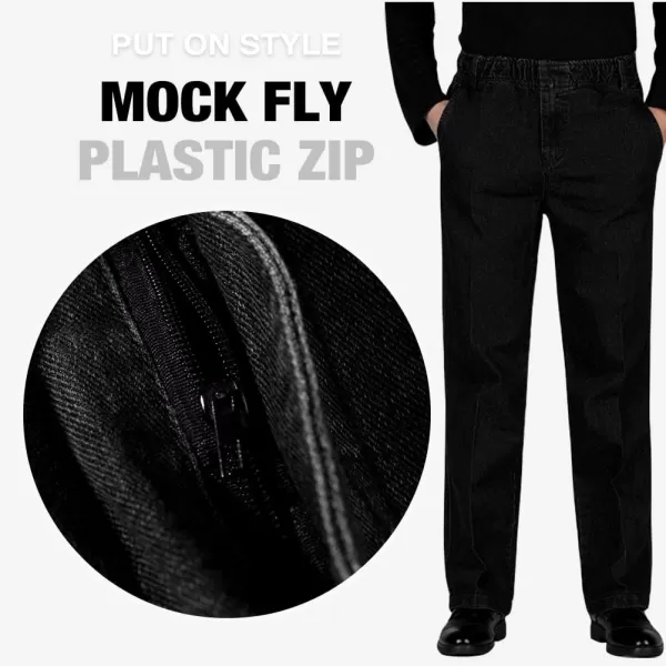 IDEALSANXUN Mens Elastic Waist Loose Fit Denim Pants Casual Solid Jeans TrouserBlackDenim